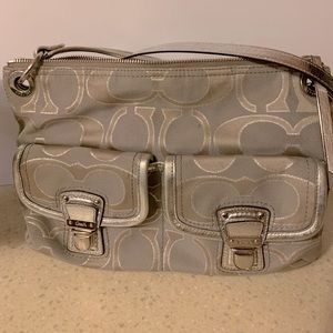 COACH gray/silver crossbody purse